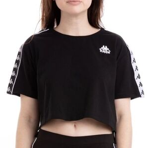 KAPPA Authentic APUA Black & White Logo Cropped Boxy Tee Shirt Top Women's M